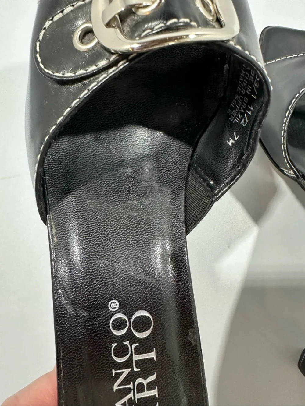 Vintage Y2K Franco Sarto Black Leather Buckle Detail Heels 7 Witchy Whimsigoth - Picture 10 of 11